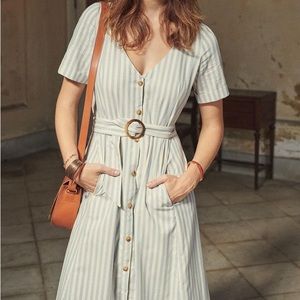 Sézane 2019 Marianne dress écru / bleu EU 42 US 10 NWT